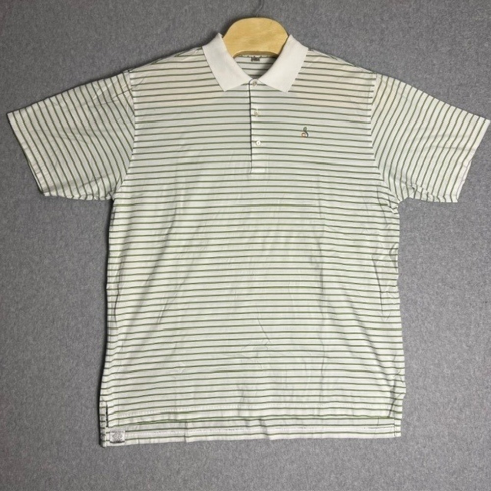 Peter‎ Millar Mens Golf Green and White Striped Cotton Short Sleeve Polo Size XL